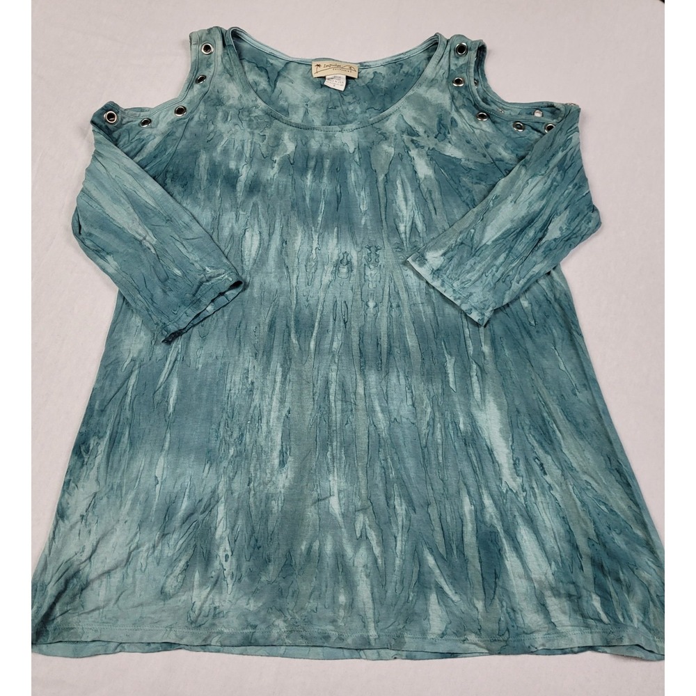 Impulse California Women's Green Tie-dye Cold Shoulder Top Grommet Detail Size S